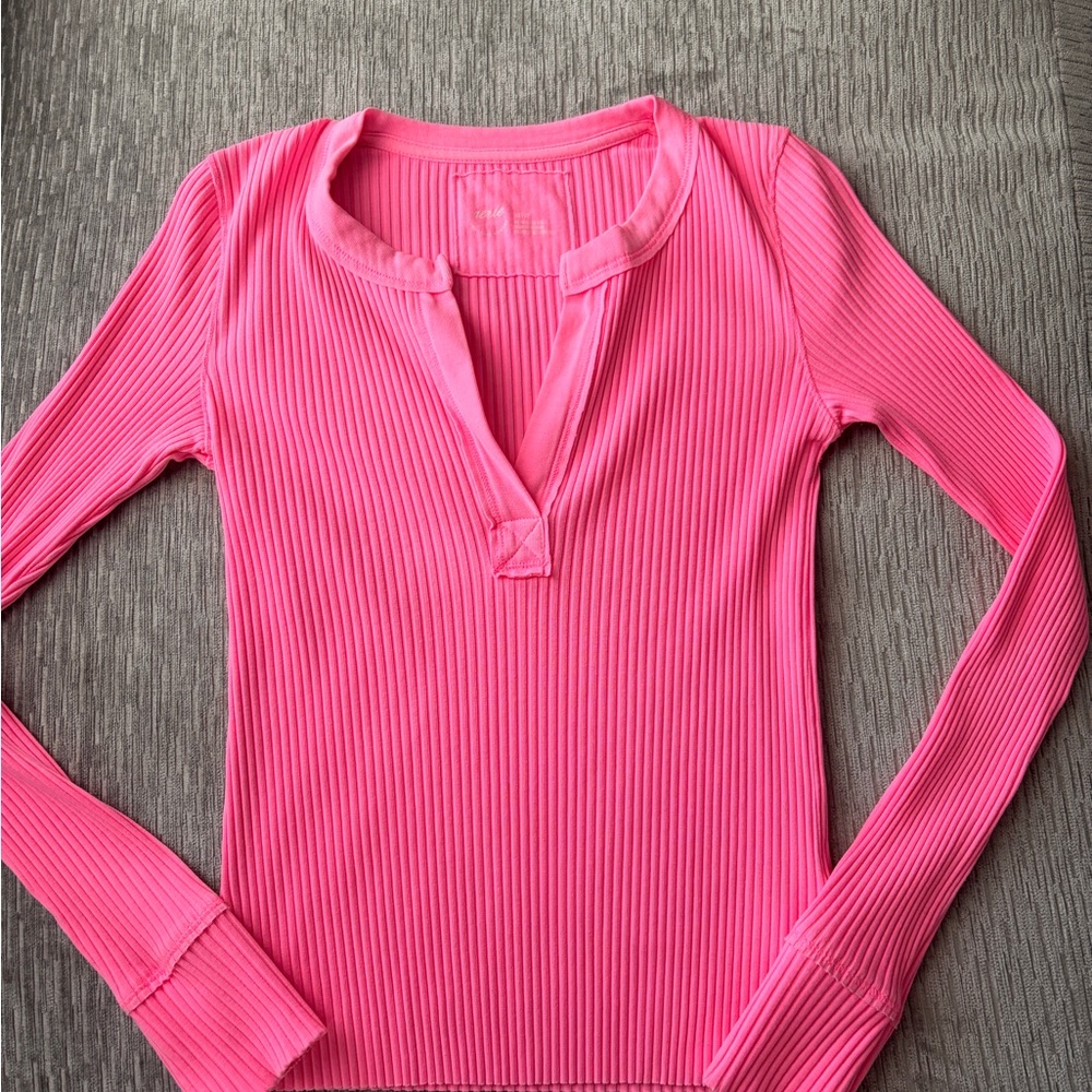 Vibrant Pink Long Sleeve Ribbed Top